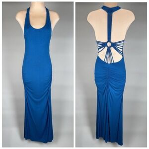 SKY‎ Bold Blue Ruched Maxi Dress Cutout Back Size S